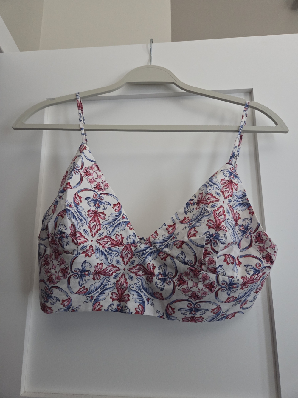 Mango Floral Print Bralette in White, Red & Blue